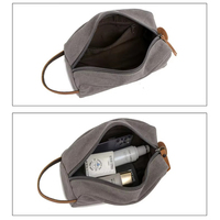 Sac de toilette de voyage pour homme en toile avec garniture en cuir, grande capacité, trousse de rangement