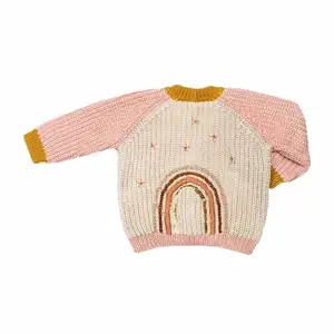 Ivy41531A 2022 printemps doux enfants tricot vêtements d'extérieur fille bébé mignon arc-en-ciel cardigan pull
