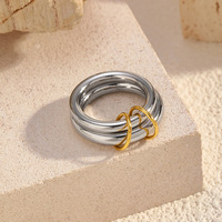 Bague double anneau en acier inoxydable plaqué or poli, anneaux superposés pour hommes et femmes, idéale pour le quotidien