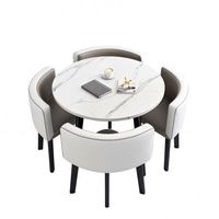Table à manger italienne moderne de luxe avec base dorée et plateau rond, ensemble de table à manger pour la cuisine