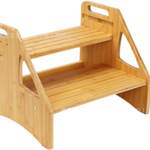 Taburete de bambú de 2 niveles para niños, para baño y orinal, con asa y diseño de cuerpo recto para aumentar la altura - Product Image 1