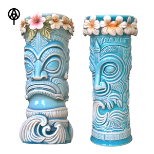 Tazza <span class=keywords><strong>Tiki</strong></span> in Ceramica Blu Oceano Personalizzata all'Ingrosso con Corona di Fiori, Bicchiere Alto da Cocktail da 20oz per Bar e Resort Hawaiani - Product Image 3