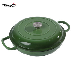 Indispensable pour la cuisine : <span class=keywords><strong>Cocotte</strong></span> <span class=keywords><strong>en</strong></span> <span class=keywords><strong>fonte</strong></span> émaillée peu profonde avec couvercle, idéale pour les cadeaux de fêtes, usage domestique et professionnel double. - Product Image 2