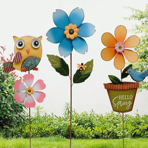 Spinner à <span class=keywords><strong>vent</strong></span> géant jaune tournesol piquet de <span class=keywords><strong>jardin</strong></span> double <span class=keywords><strong>vent</strong></span> alimenté en métal décor de <span class=keywords><strong>jardin</strong></span> extérieur et art de cour - Product Image 1