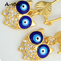 Ayong Jewelry Pendientes de aro de anime bonitos árabes Pendientes de búho de circón chapados en oro de 18K para mujer
