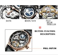 Jam Tangan Mekanik Otomatis Pria KINYUED J055 Skeleton Bisnis Bercahaya Tahan Air Hitam Mewah Desainer