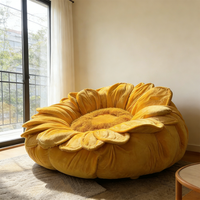 Pouf ottoman géant unique en forme de tournesol, coussin de sol rembourré en chenille respirante, fauteuil inclinable géant en forme de fleur de soleil pour salon