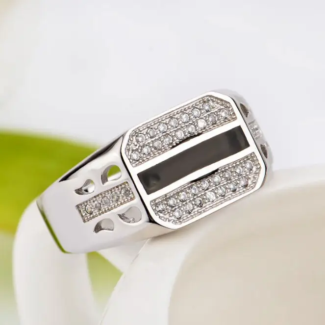 Luxury Resizable CZ Mens 925 Sterling Silver Ring with Stone Vintage Finger for Women