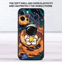 Coque de Téléphone en TPU Souple Motif Dessin Animé Mignons Astronautes et Lune pour iPhone 11 12 13 14 15 16 17 Pro Max Plus