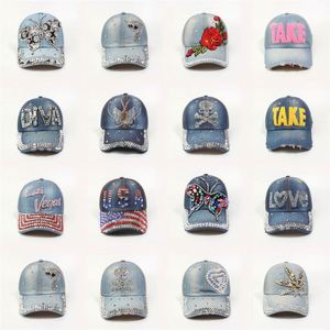 Casquette de baseball réglable en jean avec strass et croix, style cowboy, pour la mode en gros, protection solaire, effet bling-bling - Product Image 1