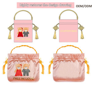 Bolsa de Regalo de Satén con Cordón Personalizada con Diseño de <span class=keywords><strong>Novios</strong></span> Románticos, Bolsa de Recuerdo <span class=keywords><strong>para</strong></span> Boda, Compromiso, Dulces y <span class=keywords><strong>Regalos</strong></span> - Product Image 4