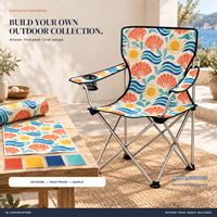 Chaise portable d'extérieur robuste avec accoudoirs, porte-gobelet et motif logo personnalisé pour Sunny Coast