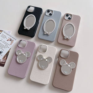<span class=keywords><strong>Coque</strong></span> de téléphone miroir mignon dessin animé pour iPhone 17 16 15 14 13 12 Pro Max, housse de protection en cuir Pu décor strass pour femme - Product Image 1