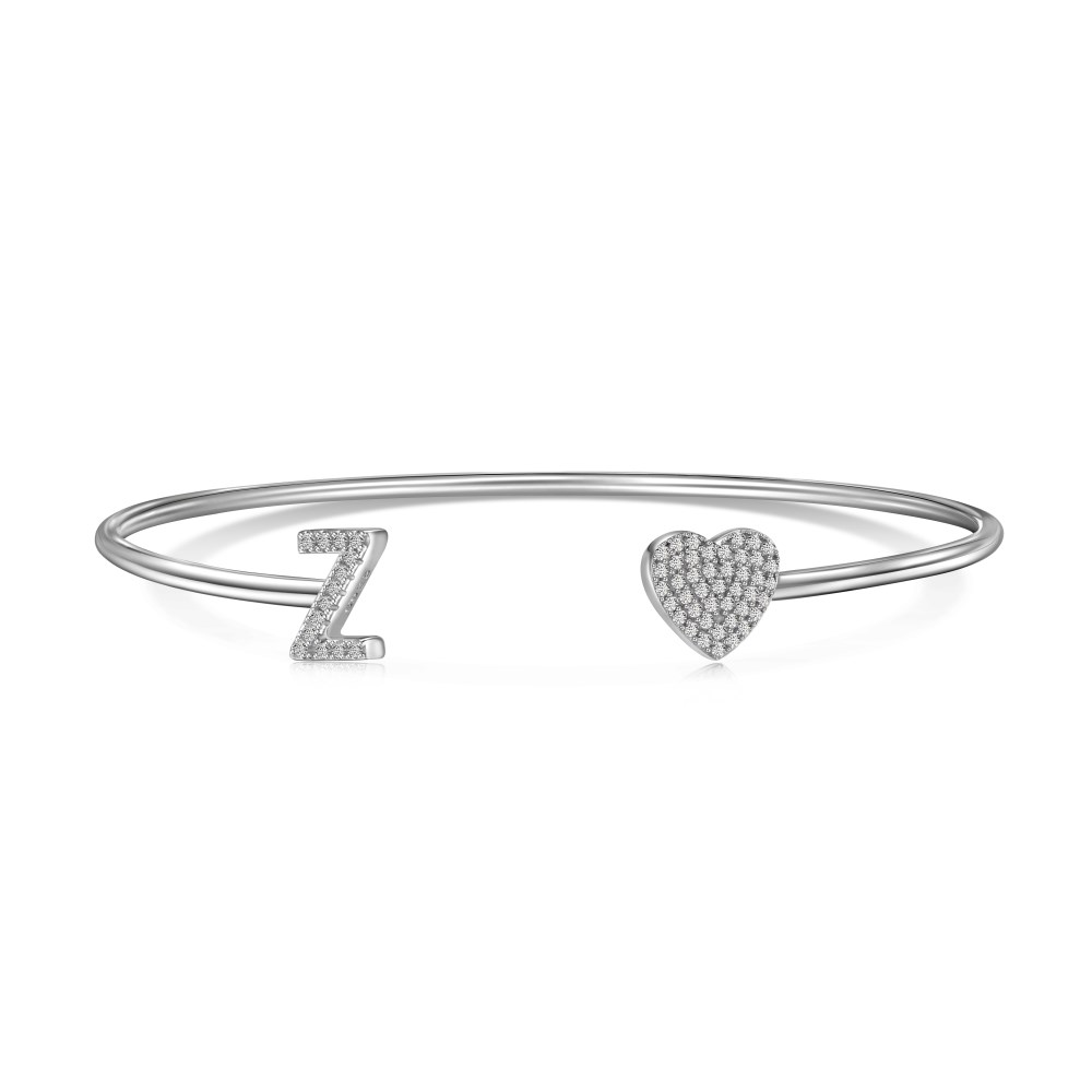 Dylam Z Letter Initial Bracelet - Love Heart Zirconia Bangle