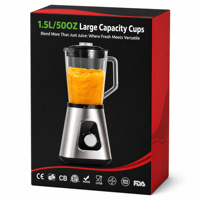Blender de grande capacité 1,5 L/50 OZ, blender de comptoir en acier inoxydable avec 2 tasses pour jus, smoothie, milkshake, confiture, sans BPA