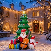 Père Noël gonflable lumineux à LED, arbre de Noël avec guitare, bonhomme de neige décoratif et boîte cadeau – Vente chaude