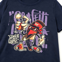 T-shirt unisexe classique à col montant en coton doux imprimé graffiti style cartoon, coupe décontractée, idéal pour l'automne – Nouvelle collection très prisée