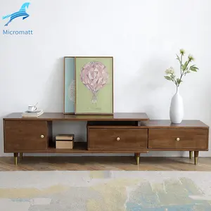 Furnitur Gaya Jepang Grosir Ruang Tamu Dapat Diperpanjang Warna Coklat 3 Laci Berdiri Tv Kayu Solid