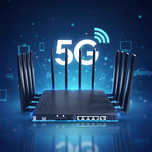 7141Mbps Two 5G Modem Enterprise Routers Wireless Modem DDR4 1G ROHS Certified OpenWrt Dual-Band 4T4R MU-MIMO 7 SIM Router