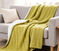 Plaid en tricot épais et chaud avec doublure en polaire Sherpa, motif classique en tricot torsadé