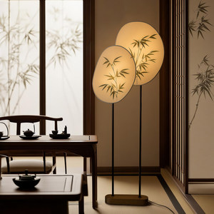 Lampe de sol en tissu à feuilles de bambou orientales, commande tactile, source de lumière à économie d'énergie, pour décoration de salon et de salle de thé - Product Image 4