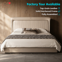 Lit King Size de style italien moderne, ensemble de chambre à coucher, cadre de lit rembourré en cuir véritable, finition haute brillance pour hôtel et villa