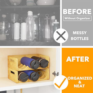 Organizador de Botellas de Agua de Bambú WDF, Paquete de 2, Estante de Almacenamiento de 3 Ranuras para Cocina, Despensa, Armarios, Soporte para Tazas y Botellas de Vino para 6 Unidades - Product Image 3