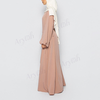 Abaya personnalisée couleur abricot pour femme, manches ballon, volants latéraux, texture froissée, robe longue modeste, tenue musulmane, Ramadan, Aïd
