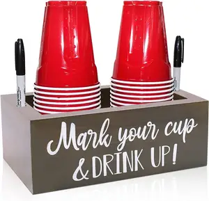 俊吉灰色双人单人杯架木制派对杯组织者储物派对分配器杯标记你和饮料