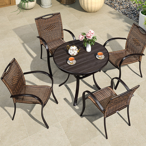 Jardín <span class=keywords><strong>bistro</strong></span> 4 plazas cojines gruesos de mimbre al aire libre Mesa Redonda taburete bar muebles - Product Image 1