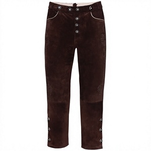 Pantalon long d'hiver décontracté de haute qualité pour homme, style bavarois, en cuir suédé vieilli, coupe taille haute, aspect vintage, inspiré des Lederhosen autrichiens - Product Image 1