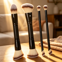 4-teiliges Make-up-Pinsel-Set mit Doppelkopf, Holzgriff, Aluminiumzwinge, weichen Synthetikfasern, Beauty-Make-up-Werkzeuge