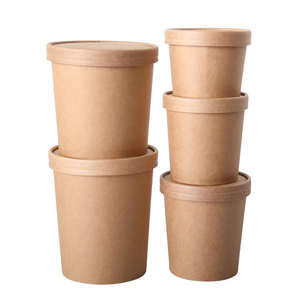 Vaso de papel de sopa Kraft desechable biodegradable 100% que empaqueta para beber caliente con tapas - Product Image 5