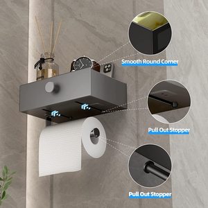 <span class=keywords><strong>Porta</strong></span> <span class=keywords><strong>carta</strong></span> <span class=keywords><strong>igienica</strong></span> autoadesiva moderna in lega di alluminio con mensola <span class=keywords><strong>e</strong></span> cassetto nascosto per il bagno - Product Image 4