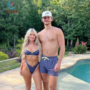 Bikini de lujo para mujer, ropa de playa con microtriángulo, traje de baño de secado rápido de Color personalizado para parejas, traje de baño corto para <span class=keywords><strong>hombre</strong></span> - Product Image 1