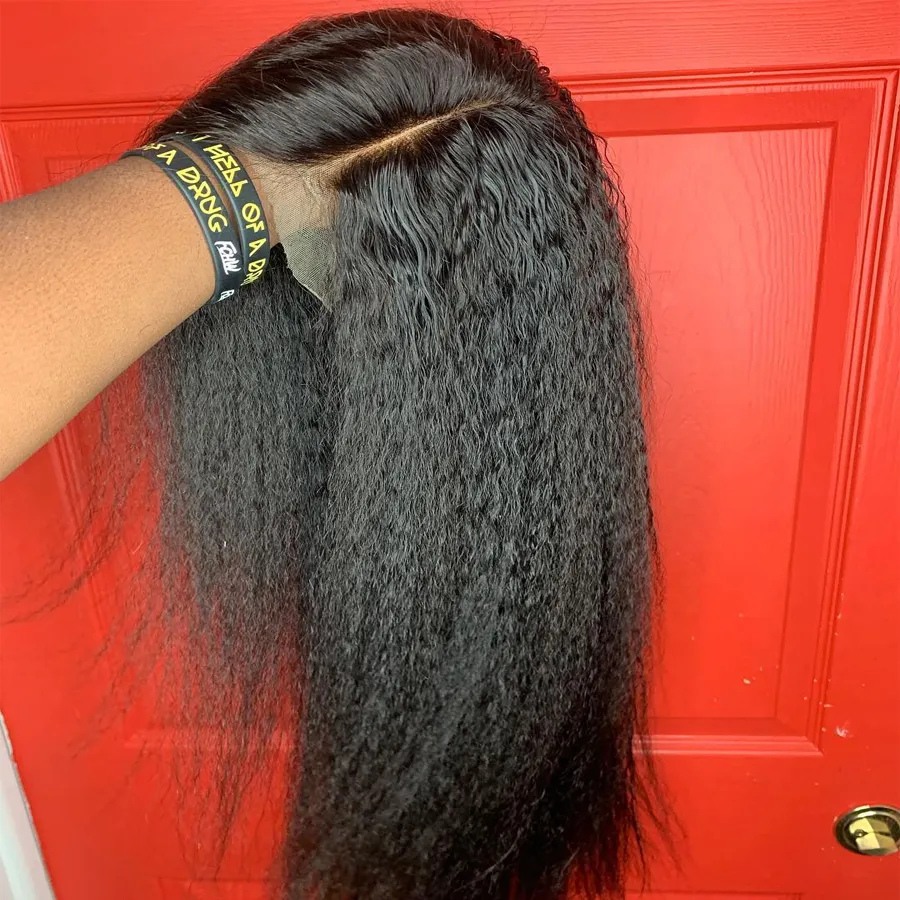 Kinky Straight Full Lace Wig Kinky Straight Human Hair Wigs Pre Plucked Hair Line Brazilian 8 to 28 Inch 100 Soft Black Light