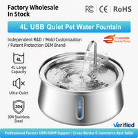 Fontaine d'eau automatique pour chat 4L USB DC 5V en acier inoxydable Distributeur d'eau pour animaux de compagnie Grandes fontaines d'eau potable pour chat