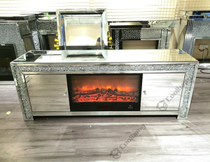 Living Room Crushed Diamond Mirrored <strong>TV</strong> <strong>Stand</strong> Cabinet <strong>with</strong> Electric <strong>Fireplace</strong> - Product Image 4