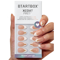 BTArtbox doux Gel XCOAT 3D Floral presse sur les ongles en gros court amande fait à la main bleu français pointe faux ongles