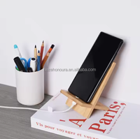 Support de téléphone et tablette en bois de bambou, écologique, pour bureau, finition polie, 14x7.8cm, MOQ 100, pour les fêtes