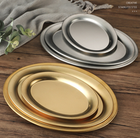 Plateaux ovales en acier inoxydable multi-tailles, plateau de service, plateau décoratif pour hôtel, fête, dîner, steak, salade, fruits, restaurant, traiteur