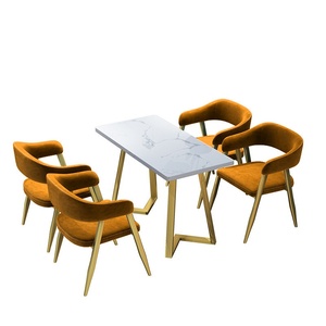 Set Arredamento per Ristorante Giallo e Bianco, Divano a Panca Colorato con Tavoli e Sedie da Pranzo - Product Image 5