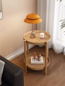 Table d'appoint ronde de style nordique, table d'appoint en bambou à 2 niveaux avec plateau surélevé - Product Image 1