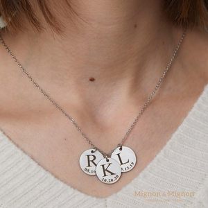 Mignon & Mignon Personalized <b>Initial</b> <b>Necklace</b> Stainless Steel Round Pendant With Date Engraving Gift For Her - Product Image 4