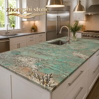Marbre de luxe turquoise émeraude artistique, pierre naturelle polie unique avec veines, idéale pour la rénovation de villas de prestige