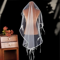 YouLaPan V310 voile de mariée non peigné à couche unique conception de ruban de Satin blanc accessoires de fête de mariage romantique voile