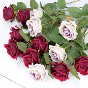 Rosa Artificiale in Flanella con Effetto Perla e Foglie Verdi, Fiori Decorativi per Ufficio, Fiori in Seta per Matrimoni - Product Image 3