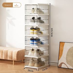 Porte-chaussures en plastique pliable empilable et peu encombrant avec un design moderne et simple pour les baskets à talons et les chaussures décontractées - Product Image 5