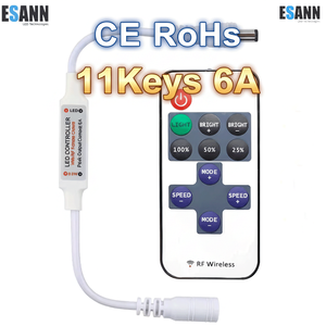 Controller Dimmer <span class=keywords><strong>LED</strong></span> ESANN 6A DC 5-24V con <span class=keywords><strong>Telecomando</strong></span> Wireless RF a 11 Tasti per Strisce Luminose a <span class=keywords><strong>LED</strong></span> PWM DC12V - Product Image 1