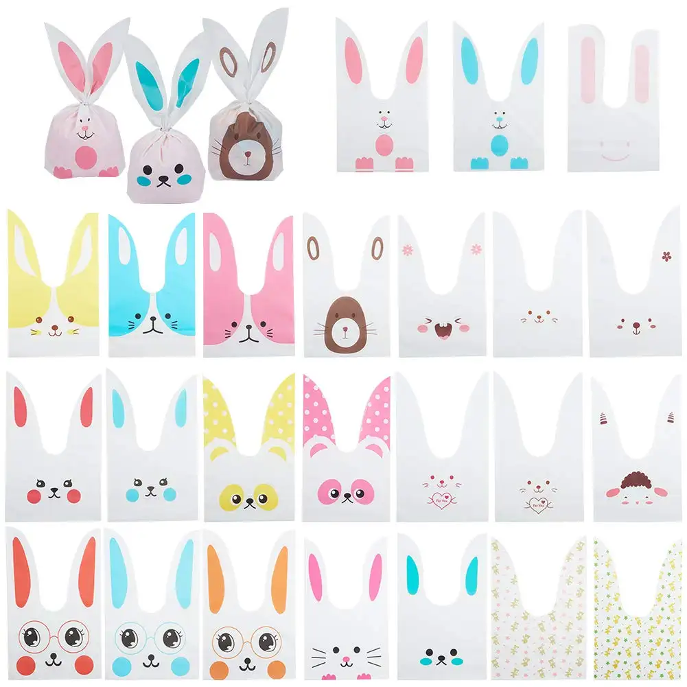 Custom Easter Cute Rabbit Long Ear Bunny Packaging Bag Gift Pink Lovely Bunny Ears Gift Wrap Candy Plastic Packing Bags